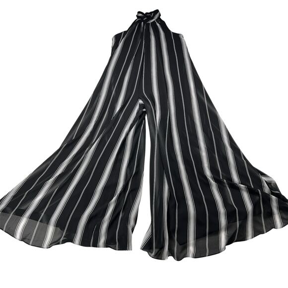 Halogen Wide Leg Halter Neck Black White Striped Flowy Jumpsuit Tie Neck Size XS - Picture 13 of 13